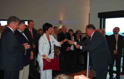 Inauguration de l'imprimerie-Corlet par Gérard Larcher President du Senat